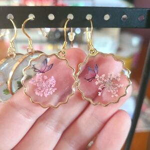 Light Pink Pressed Flower Butterfly Earrings